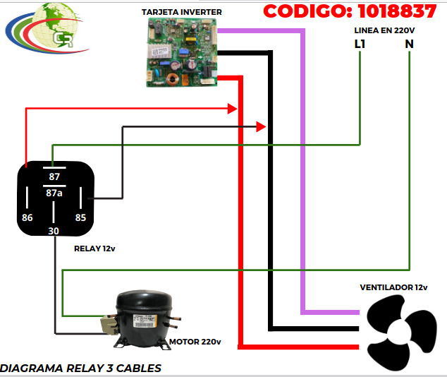 RELAY 12V 80A P VENTILADOR 3 CABLES SAMSUNG LG